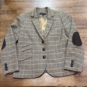 Talbots Wool Blend Elbow Patch Plaid Blazer Coat Sz. 12 Equestrian style